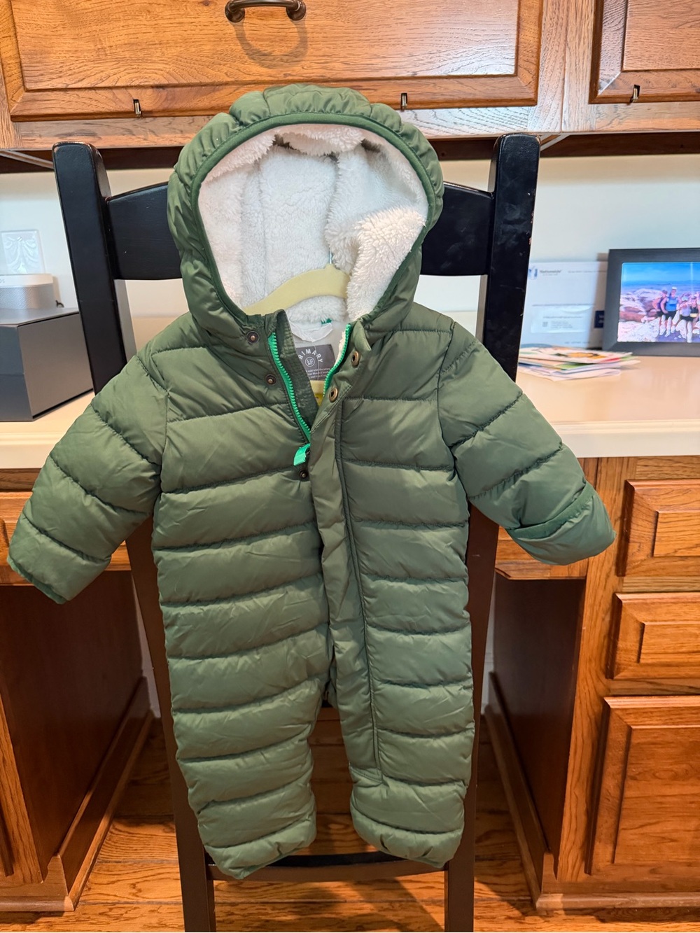 Primary Green Hooded Quilted Baby Snowsuit